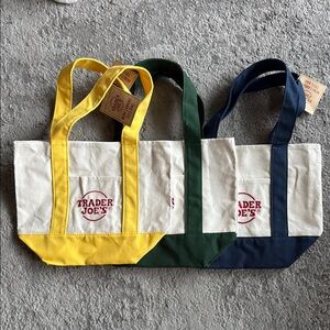 NWT Trader Joe's Canvas Tote Bag Set - Yellow, Green, and Blue